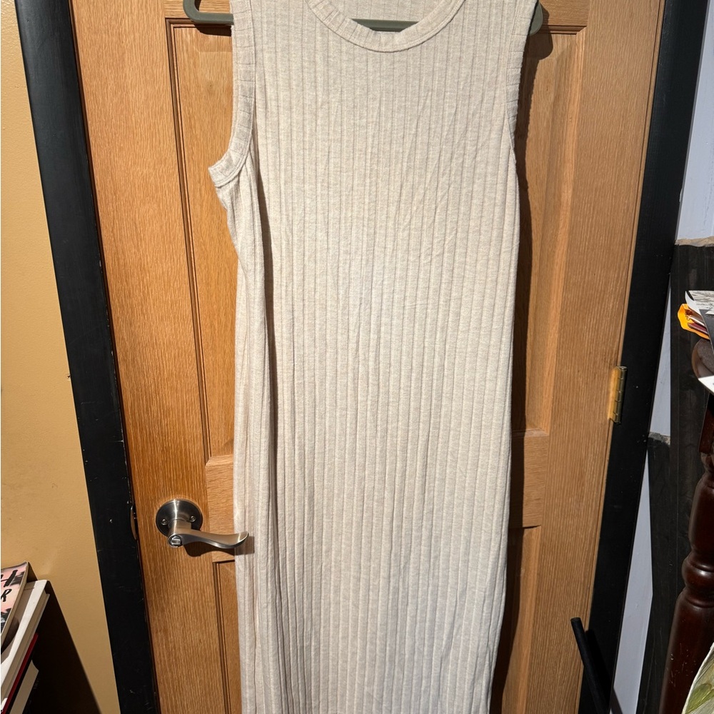 Universal Thread Cream Ribbed Maxi Dress Sleeveless Casual